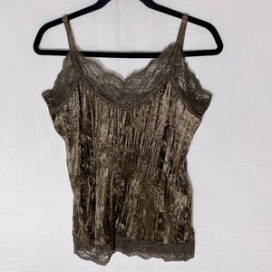 Vintage Y2K Ricki's Brown Gold Crushed Velvet Camisole W Lace Trim L